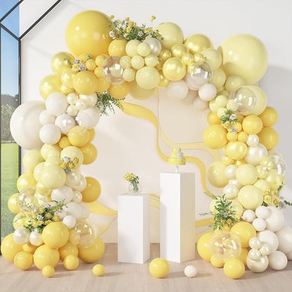 173 Pcs Pearl Yellow Balloon Arch Kit | Double Stuffed Pastel Light Yellow Pearl White Sand Clear Balloons for Bee Lemon Bridal Shower Birthday Party Decorations