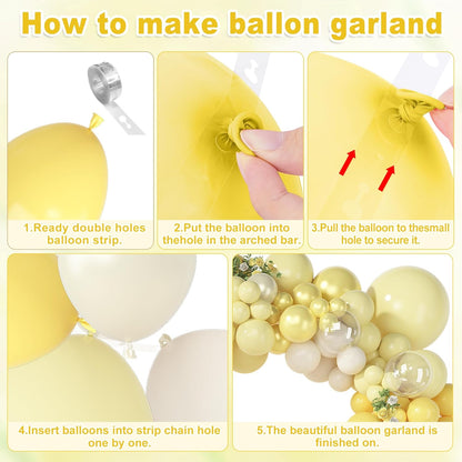 173 Pcs Pearl Yellow Balloon Arch Kit | Double Stuffed Pastel Light Yellow Pearl White Sand Clear Balloons for Bee Lemon Bridal Shower Birthday Party Decorations