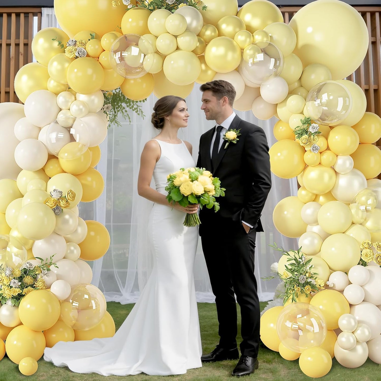173 Pcs Pearl Yellow Balloon Arch Kit | Double Stuffed Pastel Light Yellow Pearl White Sand Clear Balloons for Bee Lemon Bridal Shower Birthday Party Decorations