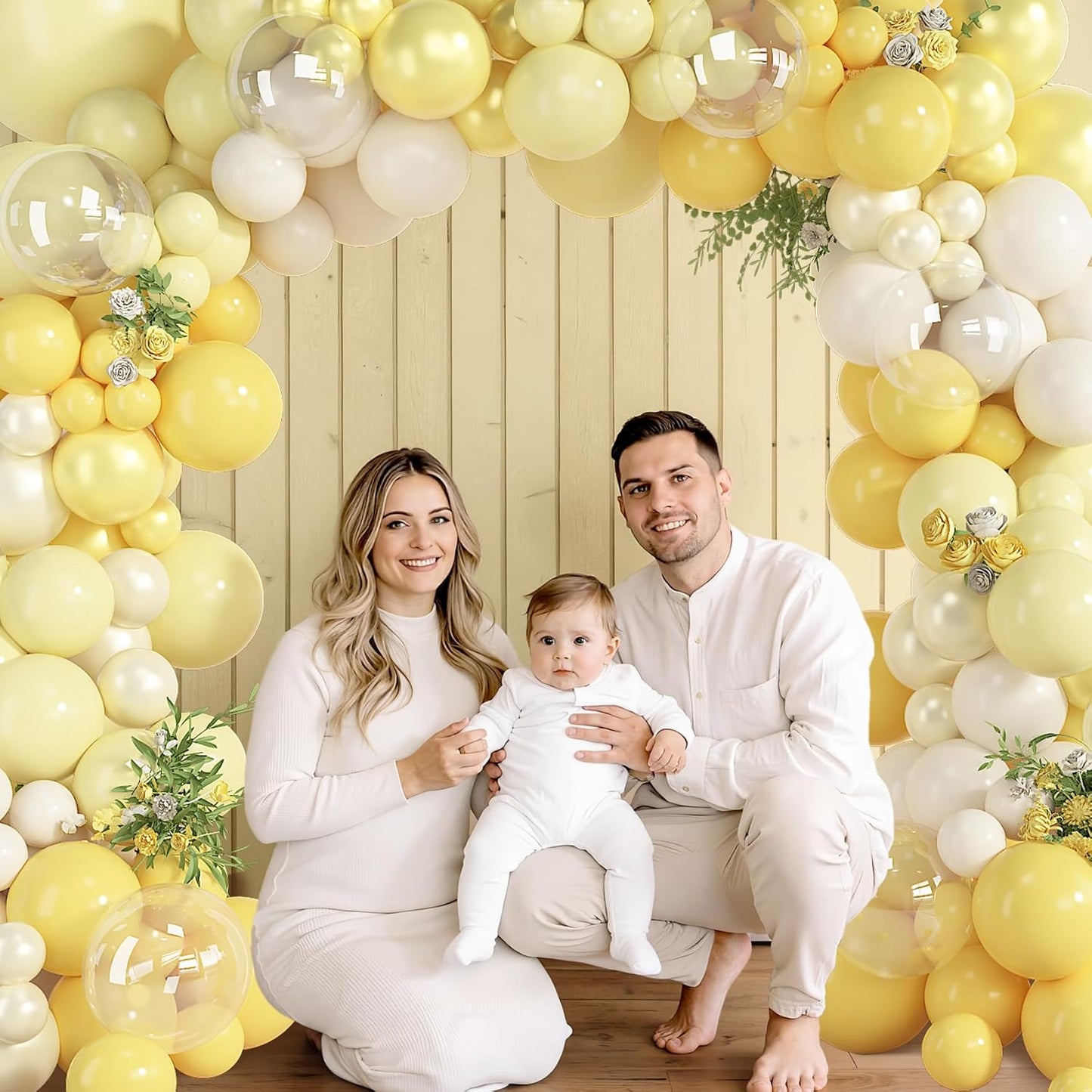 173 Pcs Pearl Yellow Balloon Arch Kit | Double Stuffed Pastel Light Yellow Pearl White Sand Clear Balloons for Bee Lemon Bridal Shower Birthday Party Decorations