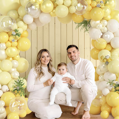 173 Pcs Pearl Yellow Balloon Arch Kit | Double Stuffed Pastel Light Yellow Pearl White Sand Clear Balloons for Bee Lemon Bridal Shower Birthday Party Decorations