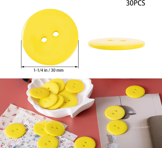 30pcs Yellow Sewing Buttons, 1-3/16-inch (30MM) 2 Hole Large Buttons for Clothes, Craft, Sewing & DIY