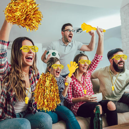 148Pcs Team Spirit Accessories Kit Bulk Spirit Day Items Cheer Pom Poms Clappers Whistles Glasses Eye Black Stickers for Homecoming Week Game Day Camp College Sports Event