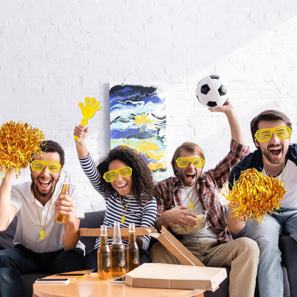 148Pcs Team Spirit Accessories Kit Bulk Spirit Day Items Cheer Pom Poms Clappers Whistles Glasses Eye Black Stickers for Homecoming Week Game Day Camp College Sports Event