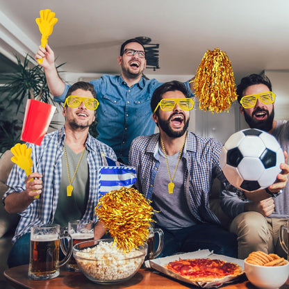148Pcs Team Spirit Accessories Kit Bulk Spirit Day Items Cheer Pom Poms Clappers Whistles Glasses Eye Black Stickers for Homecoming Week Game Day Camp College Sports Event