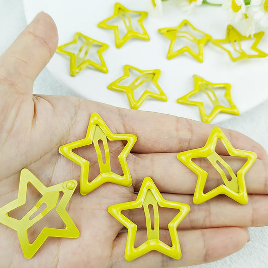 Metal Star Snap Hair Clips Yellow Cute Small Hair Barrettes Y2K Star Hair Clips Hair Access Non-slip Hollow for Women Hairpin Lovely Headpieces for Everyday Fashion and Party 10PCS