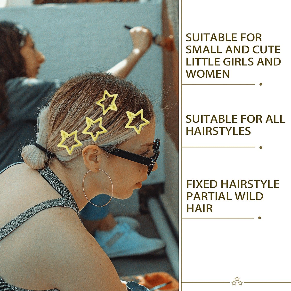 Metal Star Snap Hair Clips Yellow Cute Small Hair Barrettes Y2K Star Hair Clips Hair Access Non-slip Hollow for Women Hairpin Lovely Headpieces for Everyday Fashion and Party 10PCS