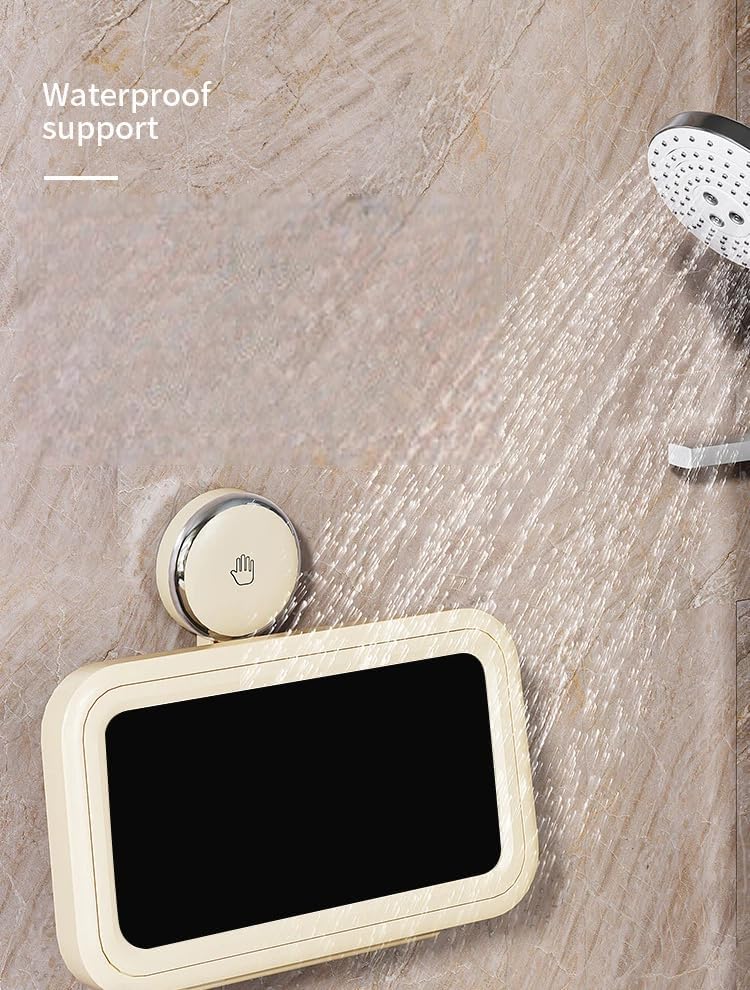 Shower Phone Holder Waterproof Suction Cup Bathroom Wall Mount - Cream Yellow Anti-Fog Case with Sensitive Touch & Clear Sound Universal Fit for 4-7" Phones Reusable Horizontal/Vertical Use