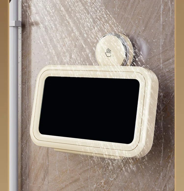 Shower Phone Holder Waterproof Suction Cup Bathroom Wall Mount - Cream Yellow Anti-Fog Case with Sensitive Touch & Clear Sound Universal Fit for 4-7" Phones Reusable Horizontal/Vertical Use
