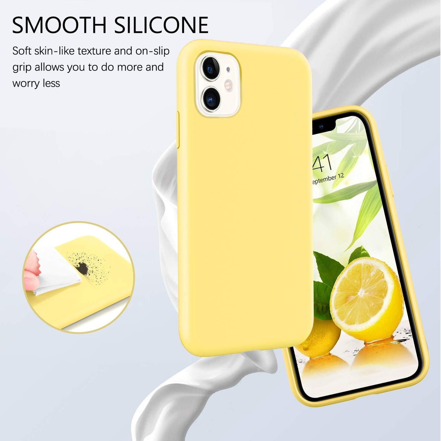 for iPhone 11 Case Liquid Silicone, Phone Case for iPhone 11 6.1 inch Soft Gel Rubber Slim Lightweight Microfiber Lining Cushion Texture Cover Shockproof Protective Anti-Scratch, Yellow