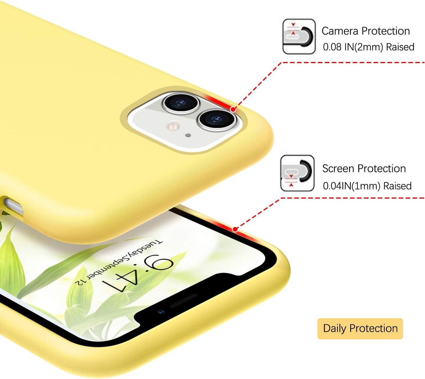 for iPhone 11 Case Liquid Silicone, Phone Case for iPhone 11 6.1 inch Soft Gel Rubber Slim Lightweight Microfiber Lining Cushion Texture Cover Shockproof Protective Anti-Scratch, Yellow