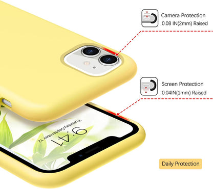 for iPhone 11 Case Liquid Silicone, Phone Case for iPhone 11 6.1 inch Soft Gel Rubber Slim Lightweight Microfiber Lining Cushion Texture Cover Shockproof Protective Anti-Scratch, Yellow
