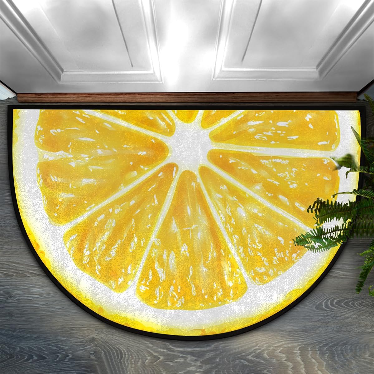 Yellow Lemon Half Round Door Mat Indoor Entrance Low Pile Non Slip Absorbent Semi Circle Welcome Mats Doormats 36x24 in Floor Mats for Home Kitchen