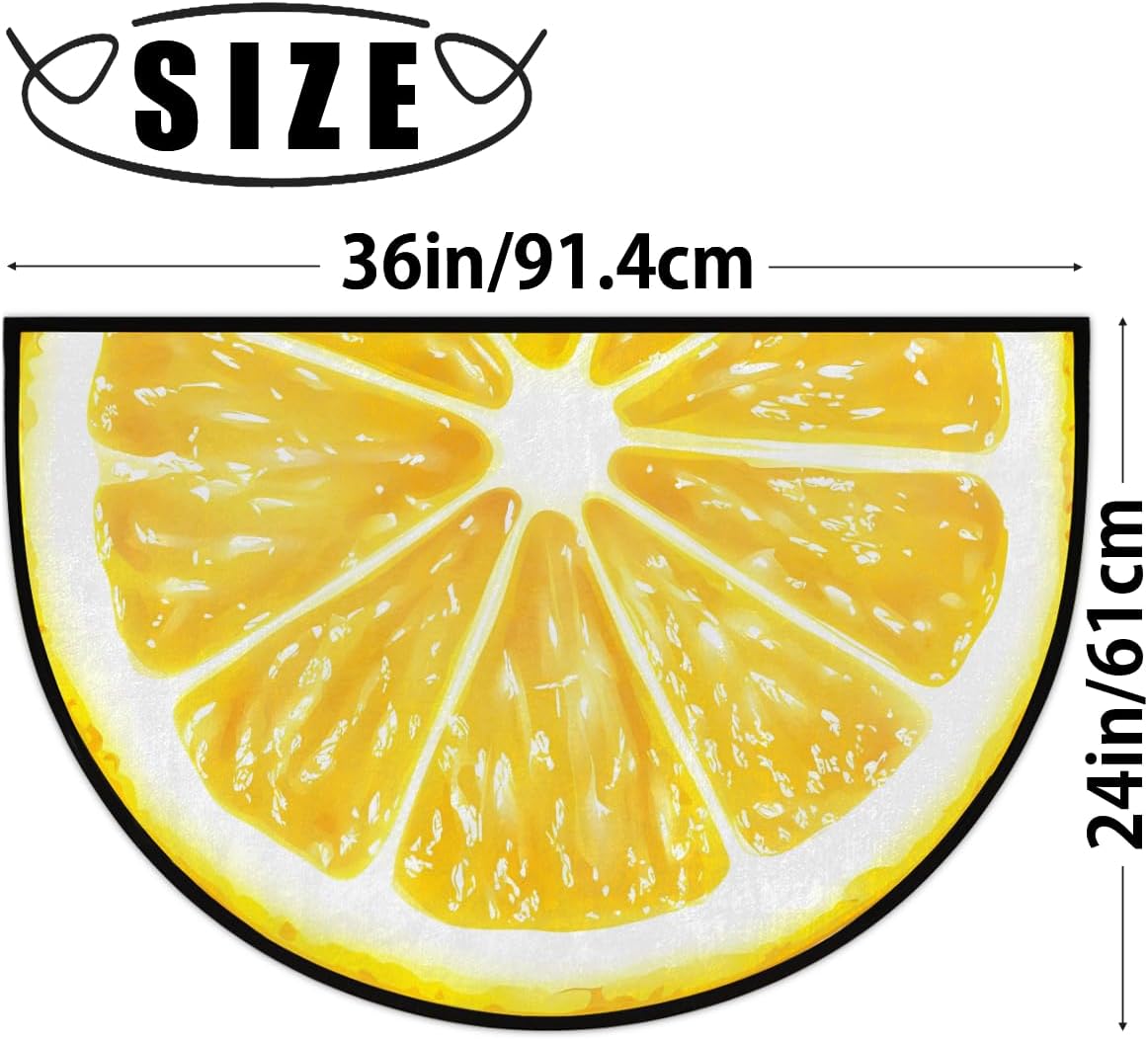 Yellow Lemon Half Round Door Mat Indoor Entrance Low Pile Non Slip Absorbent Semi Circle Welcome Mats Doormats 36x24 in Floor Mats for Home Kitchen
