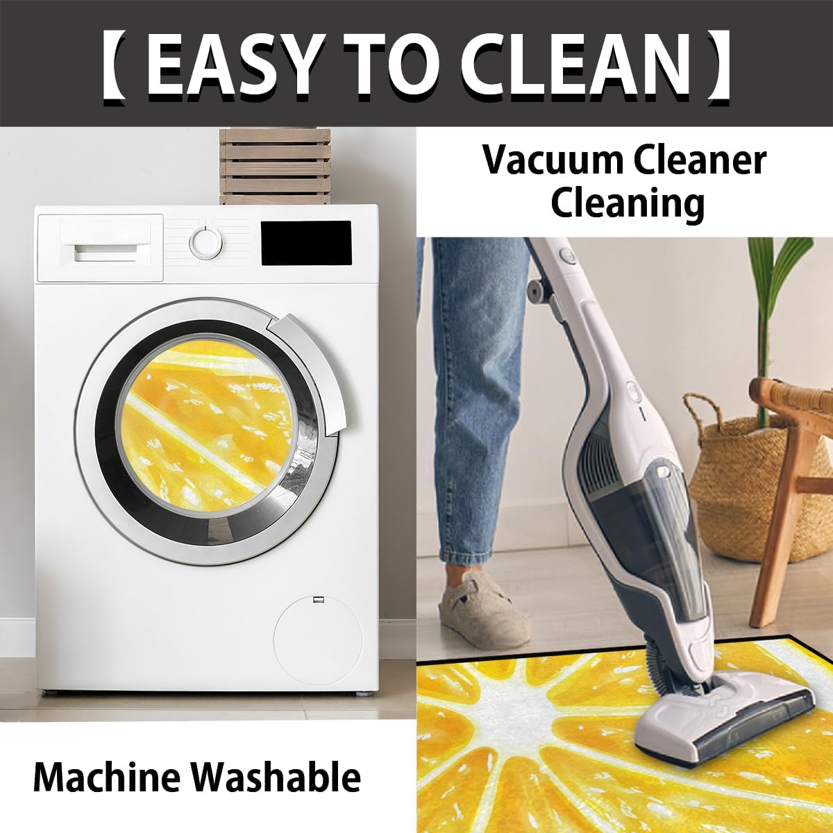 Yellow Lemon Half Round Door Mat Indoor Entrance Low Pile Non Slip Absorbent Semi Circle Welcome Mats Doormats 36x24 in Floor Mats for Home Kitchen