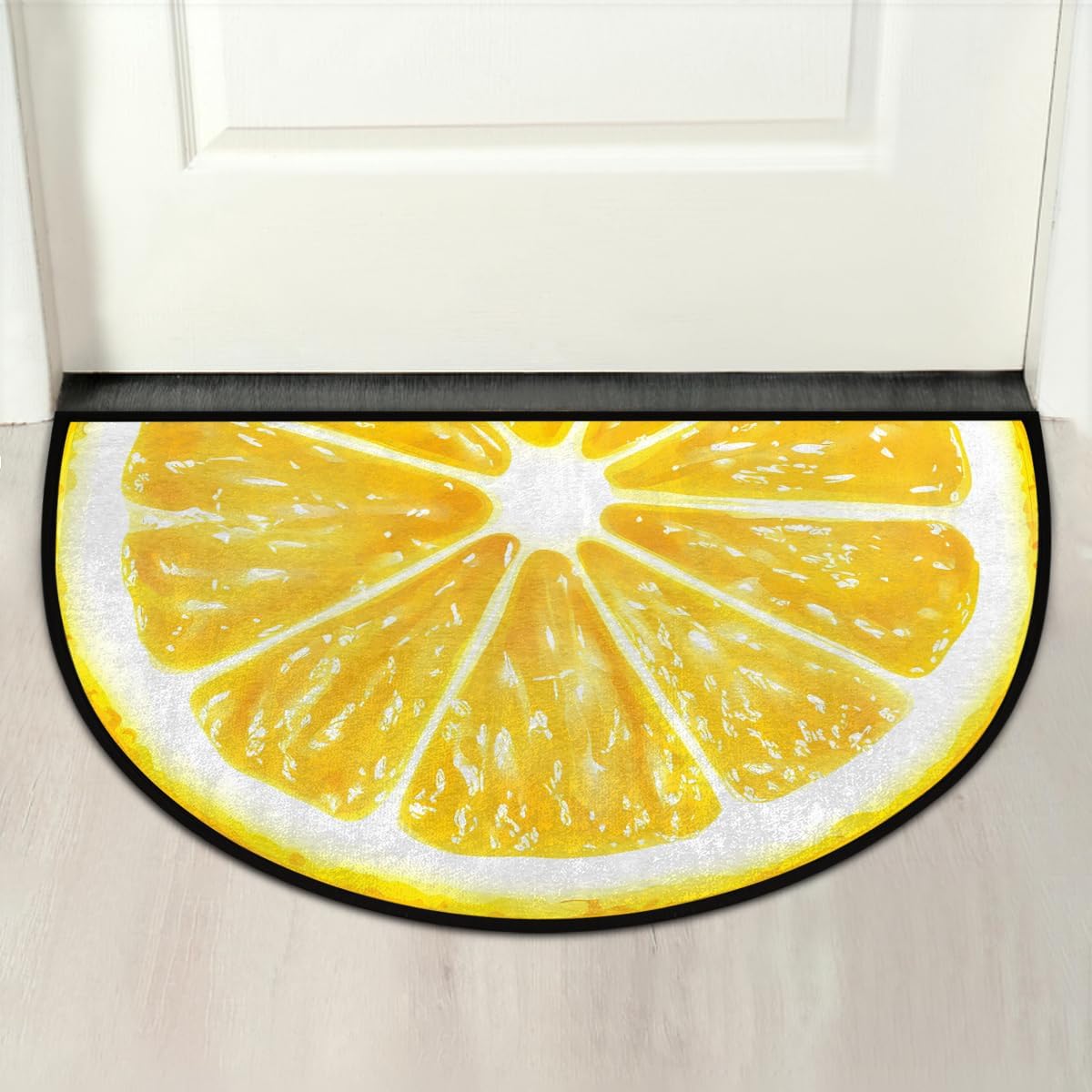 Yellow Lemon Half Round Door Mat Indoor Entrance Low Pile Non Slip Absorbent Semi Circle Welcome Mats Doormats 36x24 in Floor Mats for Home Kitchen