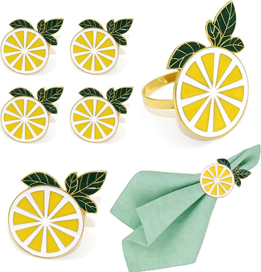 Lemon Napkin Rings Set of 6 Yellow Lemon Slice Napkin Holder for Spring Picnic Summer Holiday Gathering Rustic Farmhouse Table Setting,Citrus Dining Decor for Coastal Pool Party Beach Wedding