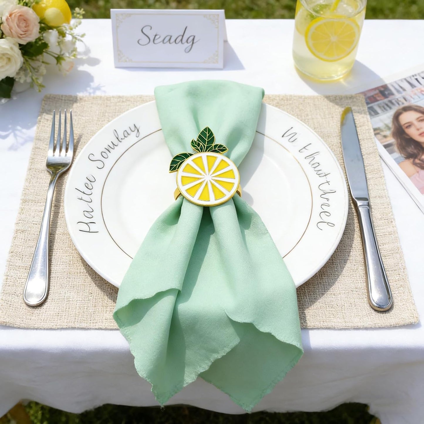 Lemon Napkin Rings Set of 6 Yellow Lemon Slice Napkin Holder for Spring Picnic Summer Holiday Gathering Rustic Farmhouse Table Setting,Citrus Dining Decor for Coastal Pool Party Beach Wedding