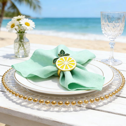 Lemon Napkin Rings Set of 6 Yellow Lemon Slice Napkin Holder for Spring Picnic Summer Holiday Gathering Rustic Farmhouse Table Setting,Citrus Dining Decor for Coastal Pool Party Beach Wedding