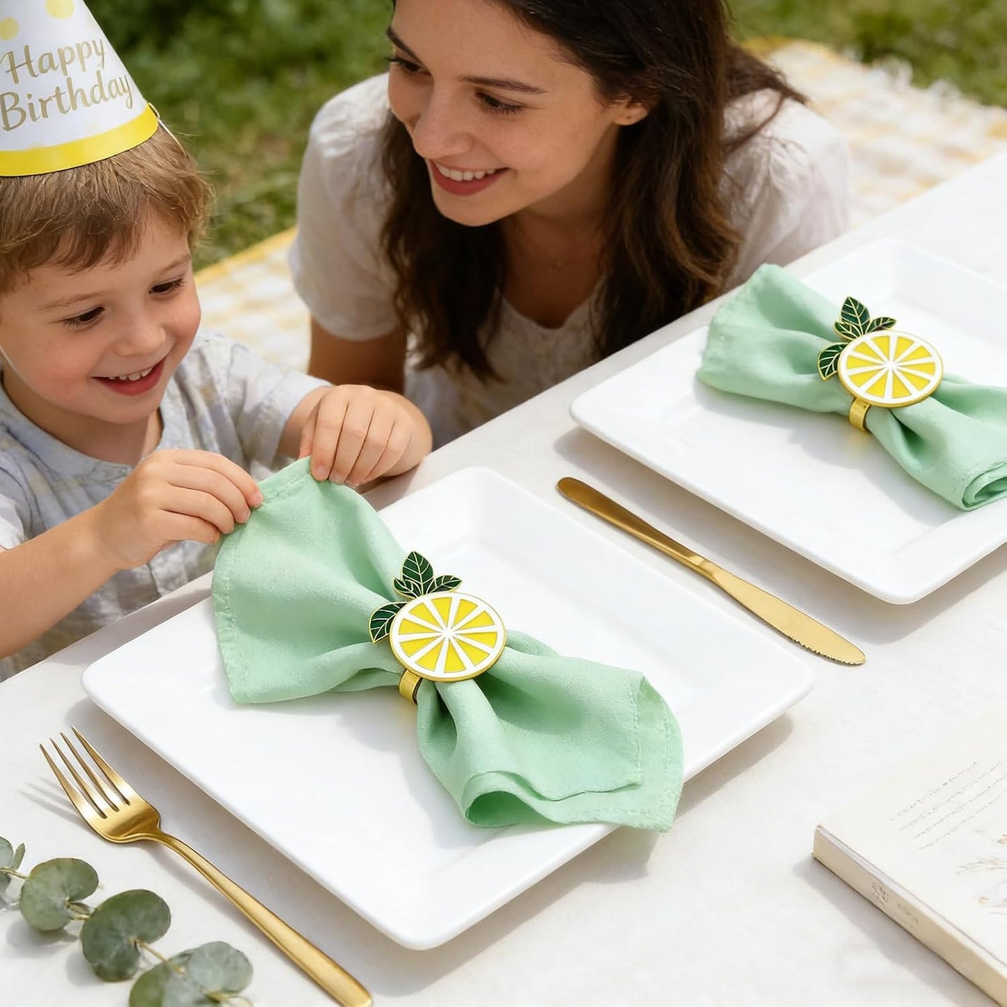 Lemon Napkin Rings Set of 6 Yellow Lemon Slice Napkin Holder for Spring Picnic Summer Holiday Gathering Rustic Farmhouse Table Setting,Citrus Dining Decor for Coastal Pool Party Beach Wedding