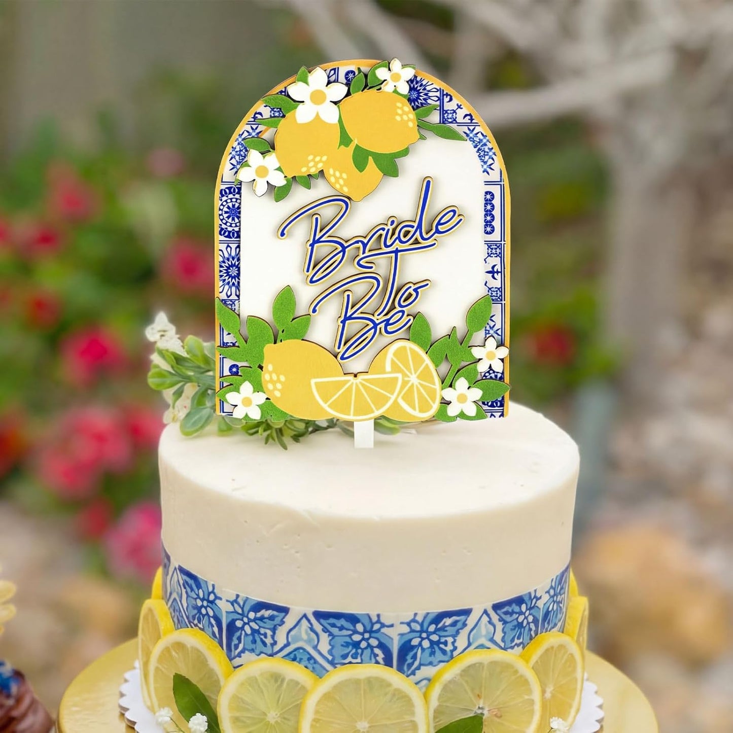 Lemon Bride to Be Cake Topper Wooden Amalfi Coast Bridal Shower Decorations Bridal Shower Cake Pick Mediterranean Blue Yellow Wedding Decor for Lemon Theme Party Engagement Bachelorette