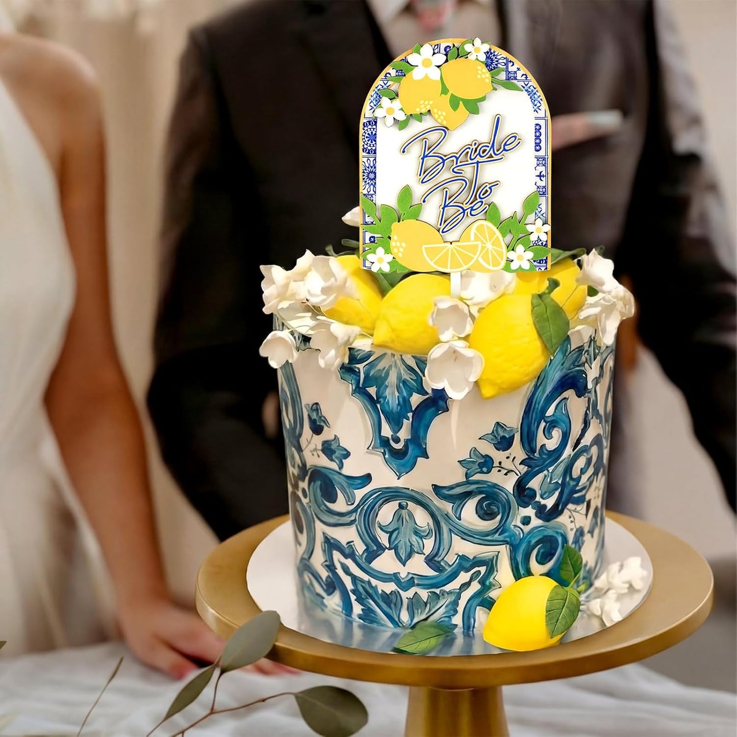 Lemon Bride to Be Cake Topper Wooden Amalfi Coast Bridal Shower Decorations Bridal Shower Cake Pick Mediterranean Blue Yellow Wedding Decor for Lemon Theme Party Engagement Bachelorette