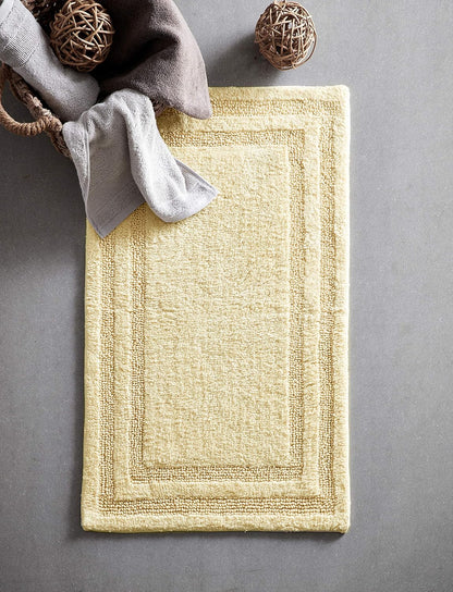 2-Piece Bath Rug Set, 100% Cotton Highly Absorbent Bath Mat, Coastal Design, Dorm Room Essentials, Yellow