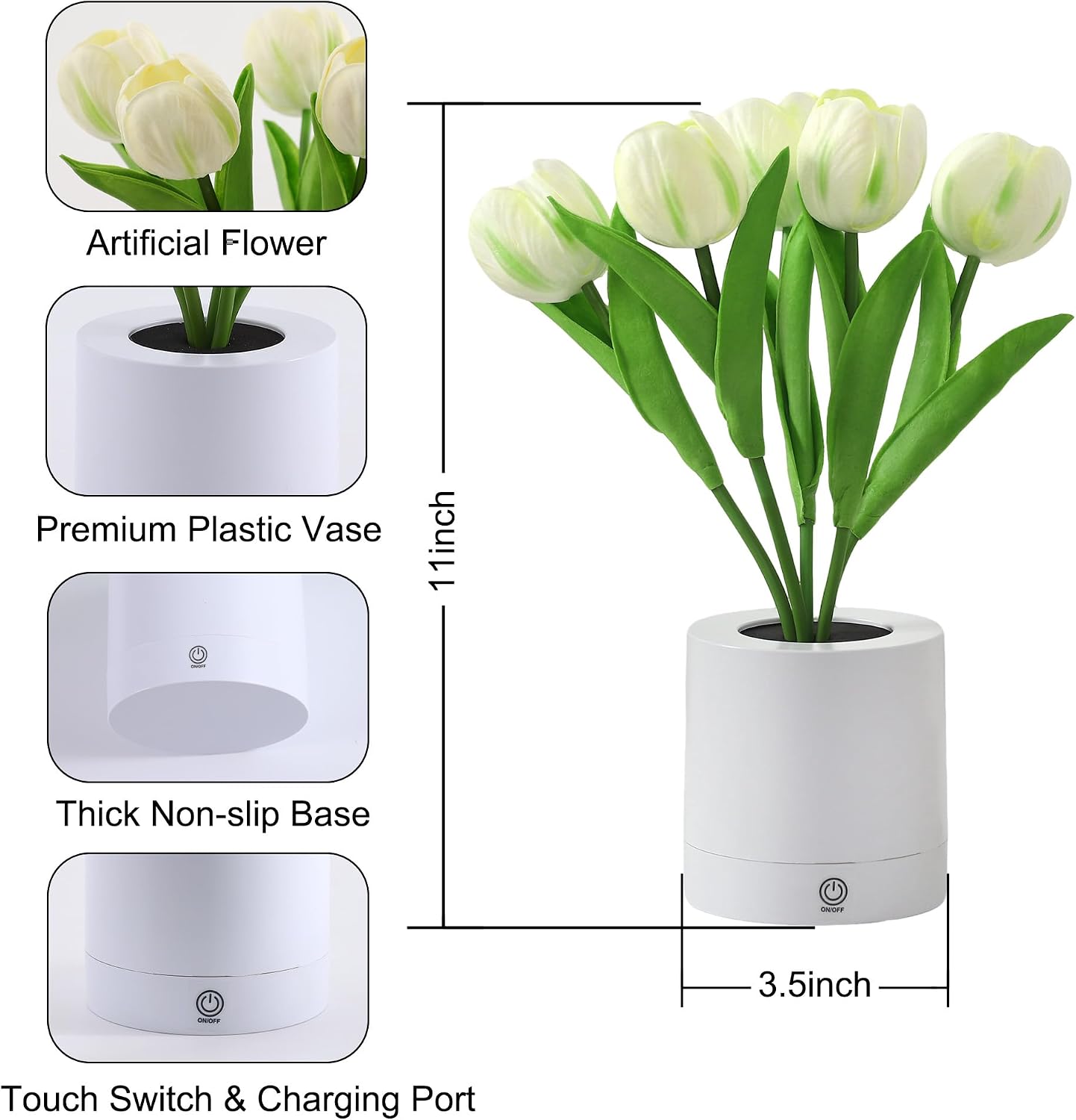 Flower Table Lamp Tulip Desk LED Night Light for Home Living Room Decor Artificial Flower with Vase Table Centerpieces for Birthday Holiday Party Wedding Room Decoration