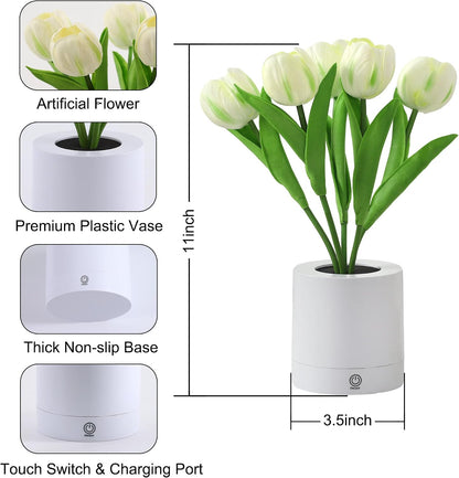 Flower Table Lamp Tulip Desk LED Night Light for Home Living Room Decor Artificial Flower with Vase Table Centerpieces for Birthday Holiday Party Wedding Room Decoration