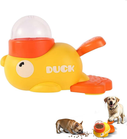 Interactive Treat Dispensing Dog Toy, Duck-Shaped Dog Food Dispenser, Pressing Slow Eating Treat Dispenser Toys for Dogs Cats (Yellow)