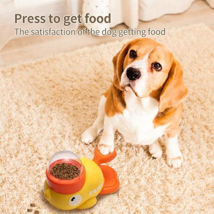 Interactive Treat Dispensing Dog Toy, Duck-Shaped Dog Food Dispenser, Pressing Slow Eating Treat Dispenser Toys for Dogs Cats (Yellow)