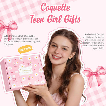 Gifts for Teenage Girls, Teen Girl Gifts Trendy Stuff, Birthday Gifts Preppy Valentines Day Gift for Teen Girls Coquette Cute Set for Girly Tween 12-14 Sweet 16-18 Daughter Sister Niece Friend Pink
