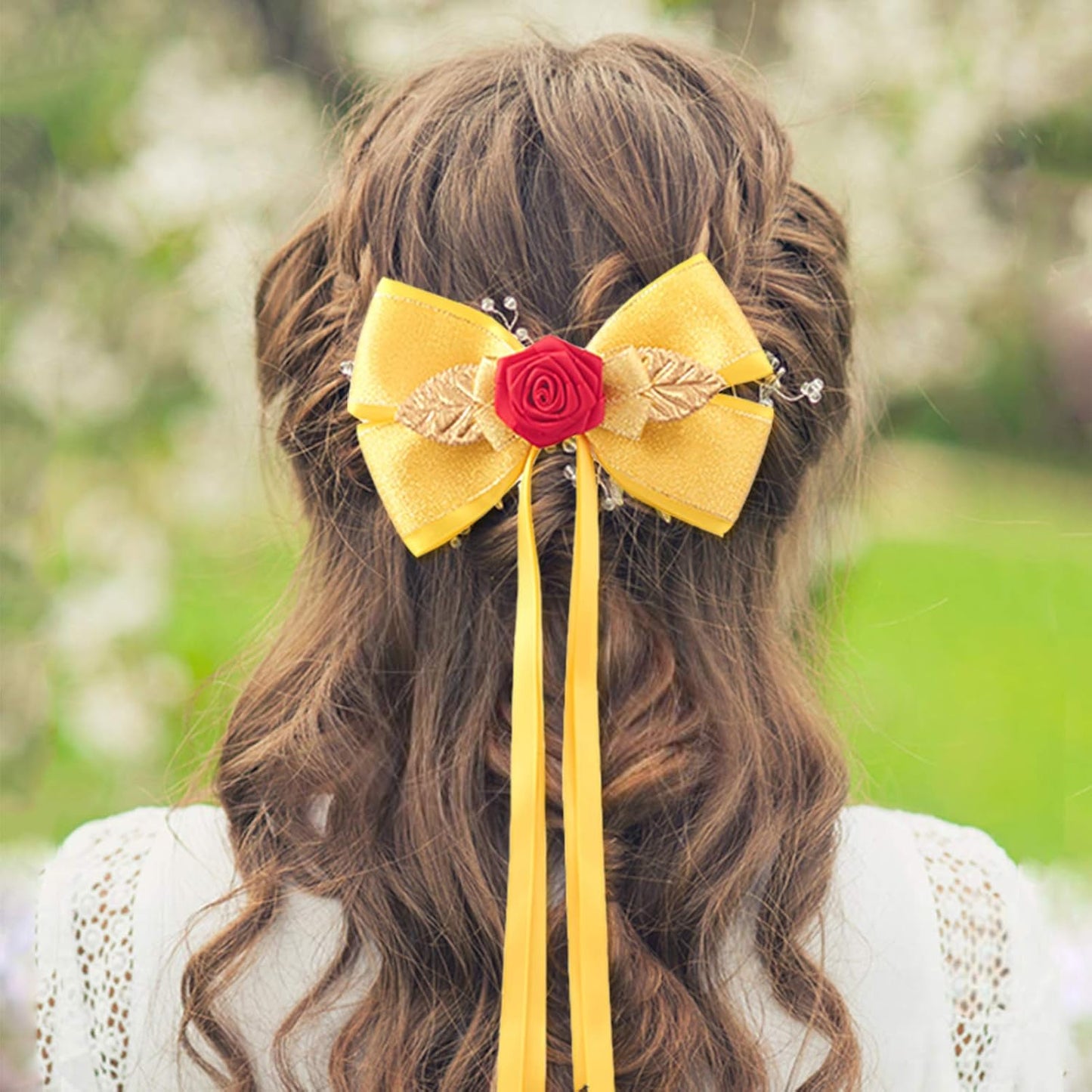 Princess Hair Accessories for Girls Women Halloween Big Hair Bow Clips Yellow 6 Inch