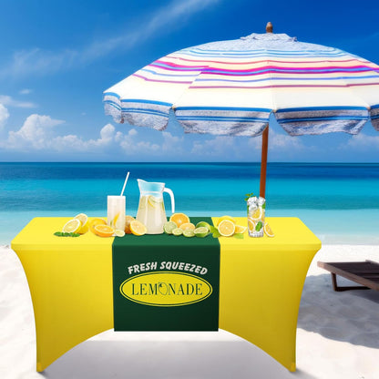 Lemonade Stand Tablecloth with Table Runner, 6ft Stretch Spandex Lemonade Stand Table Cover Summer Party Tablecover for Lemon Theme Birthday Party Supplies(Yellow)