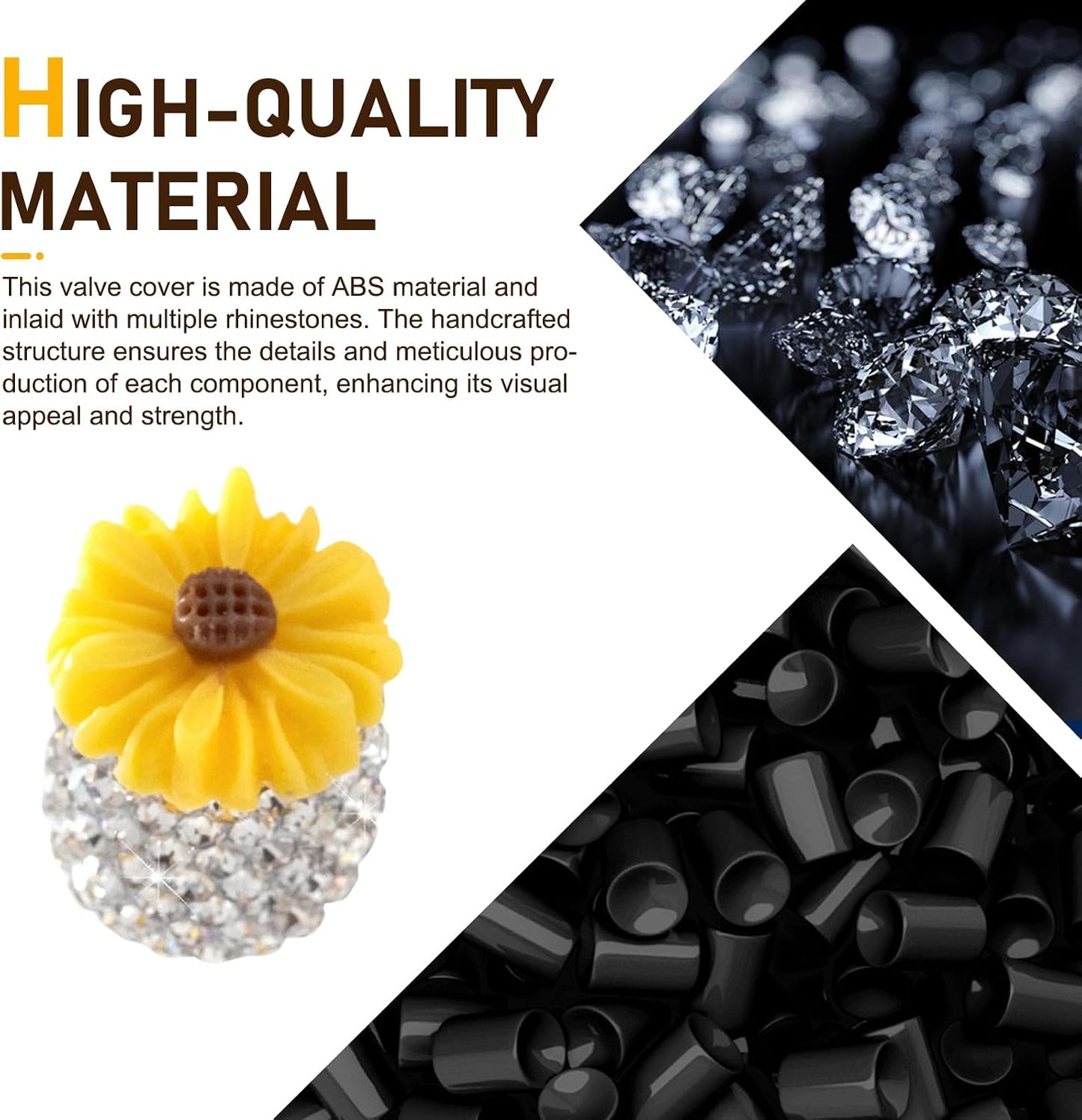 4 PC Bling Valve Stem Caps, Cute Daisy Flower Car Wheel Tire Valve, Attractive Bling Dustproof Auto Air Cap Covers, Universal for Cars Trucks Bicycle and Motorcycles (Yellow)