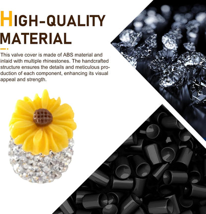 4 PC Bling Valve Stem Caps, Cute Daisy Flower Car Wheel Tire Valve, Attractive Bling Dustproof Auto Air Cap Covers, Universal for Cars Trucks Bicycle and Motorcycles (Yellow)