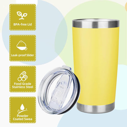 20oz Tumbler Insulated Tumbler with Sliding Lid,(Yellow, 1pack | 304 Stainless Steel,Travel Coffee Tumbler,Double Wall Vacuum,Gifts for Christmas Women Men School Home Office