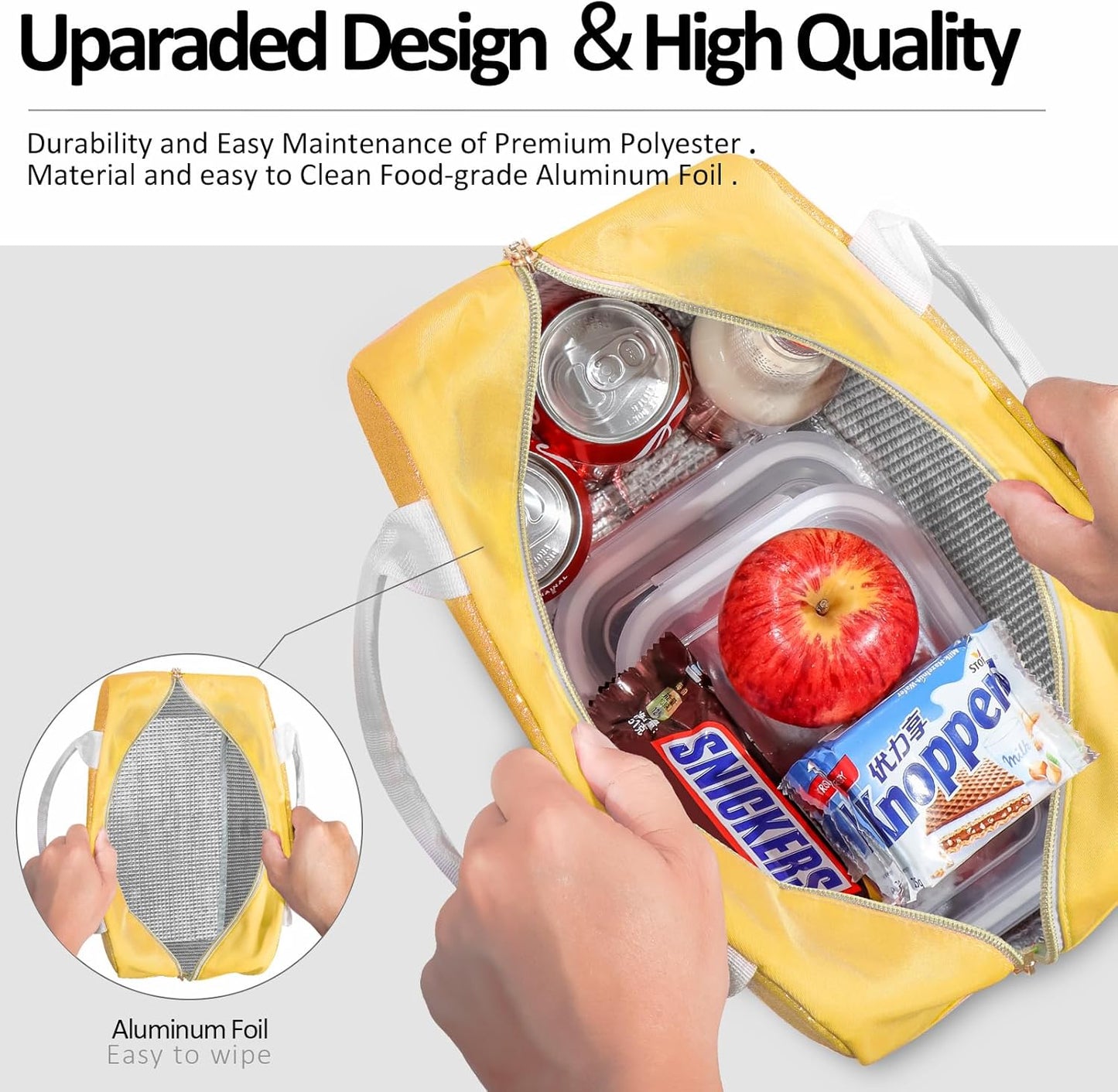Lunch Bag For Women, Leakproof Glitter Lunch Box, Cute Lunch Tote Bag Adult, Large Capacity Insulated Reusable Cooler Lunch Containers for Work Travel Picnic or Office (Gold Yellow Sparkle)