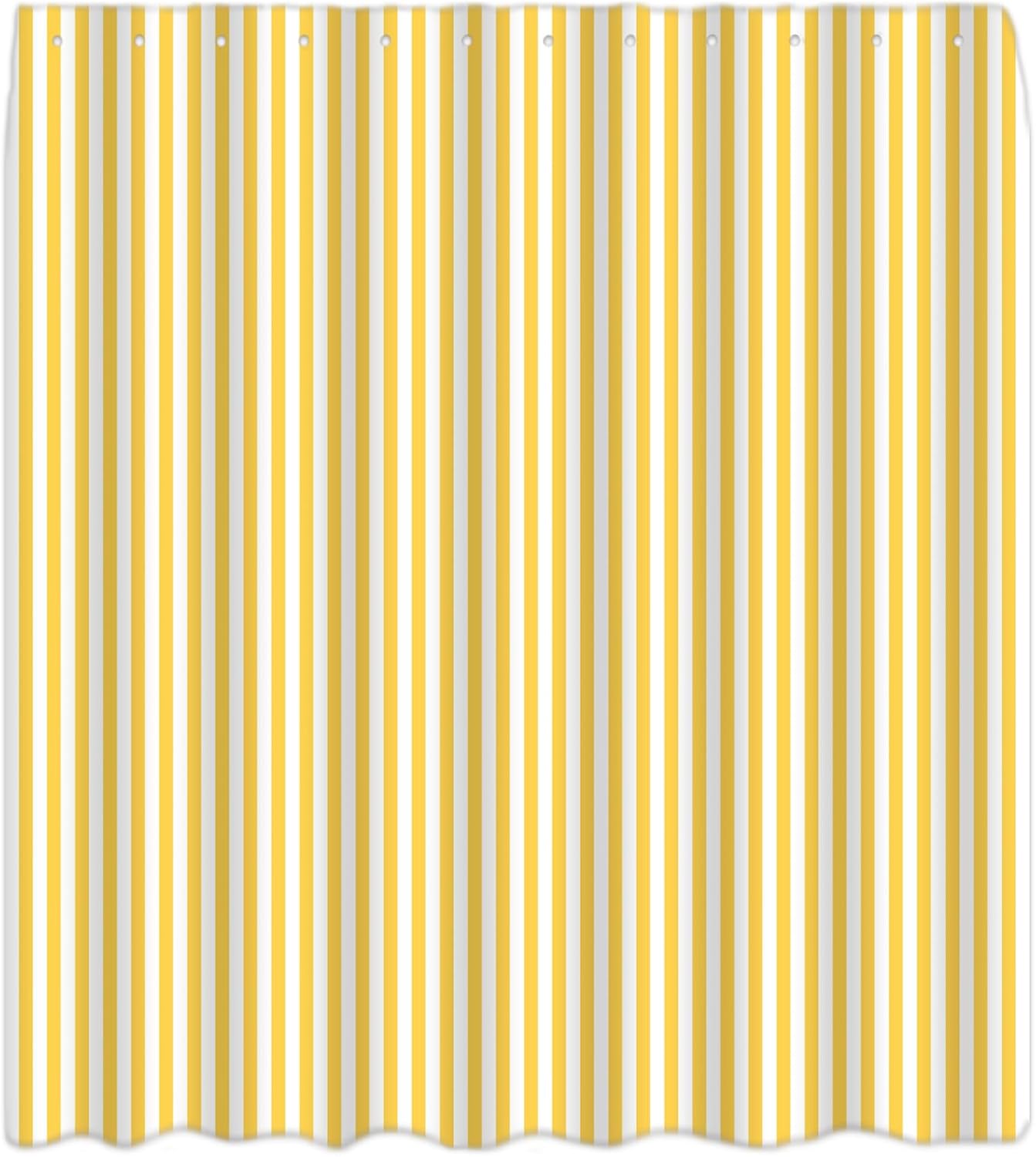 Yellow and White Stripe Shower Curtain Vertical Striped Farmhouse Vintage Cute Modern Geometric Minimalist Bath Curtain with Hooks, 70x84 Inch