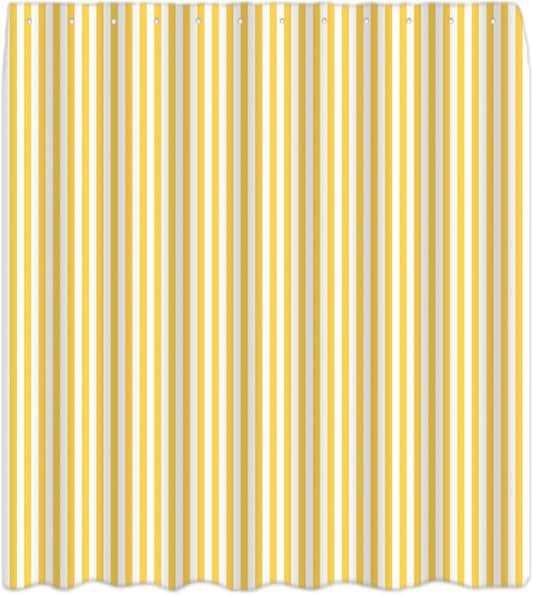 Yellow and White Stripe Shower Curtain Vertical Striped Farmhouse Vintage Cute Modern Geometric Minimalist Bath Curtain with Hooks, 70x84 Inch