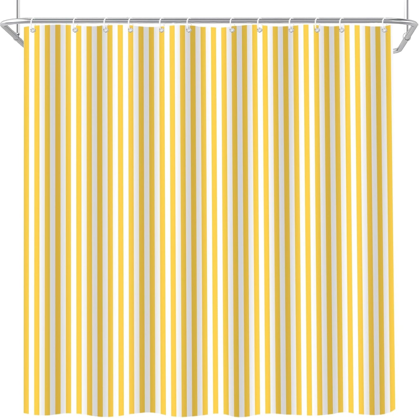 Yellow and White Stripe Shower Curtain Vertical Striped Farmhouse Vintage Cute Modern Geometric Minimalist Bath Curtain with Hooks, 70x84 Inch