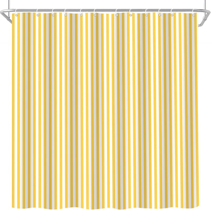 Yellow and White Stripe Shower Curtain Vertical Striped Farmhouse Vintage Cute Modern Geometric Minimalist Bath Curtain with Hooks, 70x84 Inch