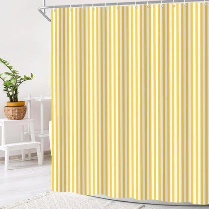 Yellow and White Stripe Shower Curtain Vertical Striped Farmhouse Vintage Cute Modern Geometric Minimalist Bath Curtain with Hooks, 70x84 Inch