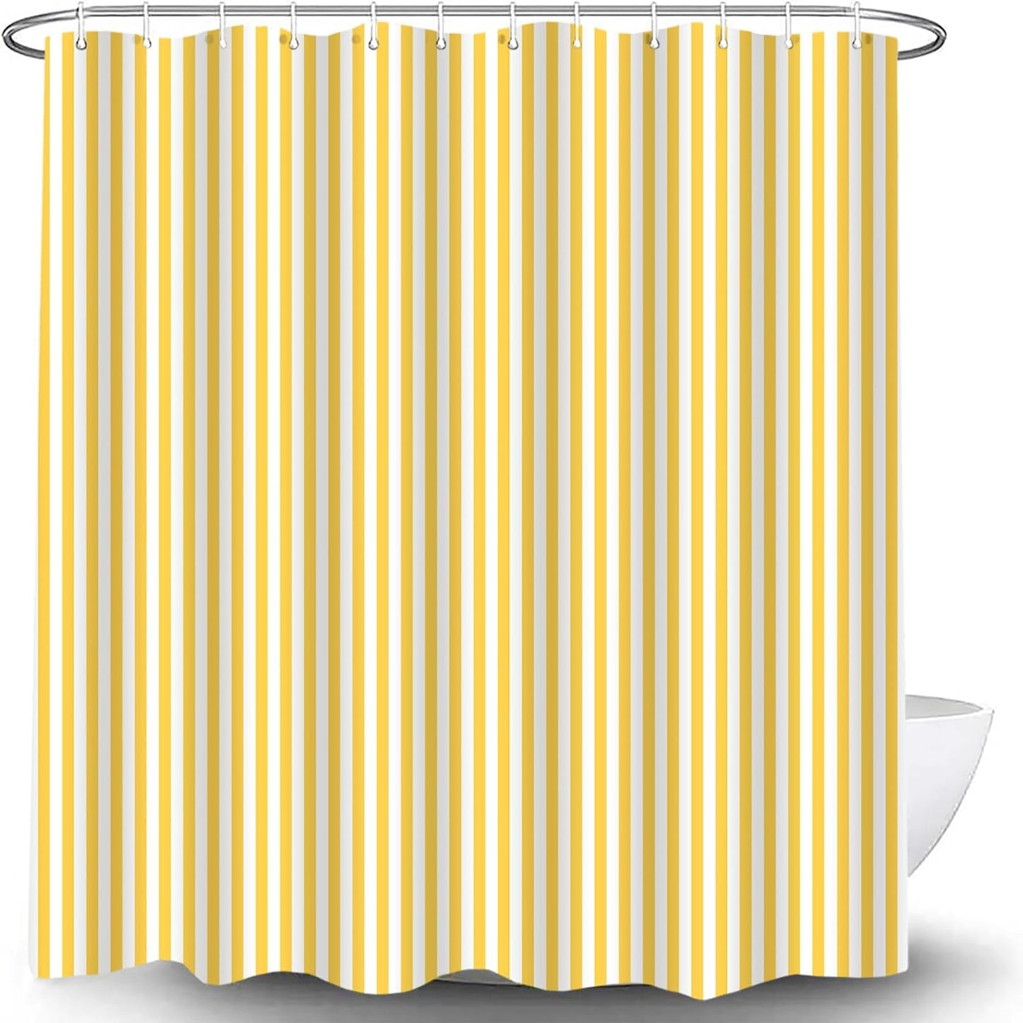 Yellow and White Stripe Shower Curtain Vertical Striped Farmhouse Vintage Cute Modern Geometric Minimalist Bath Curtain with Hooks, 70x84 Inch
