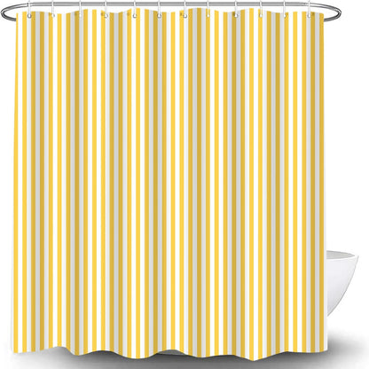 Yellow and White Stripe Shower Curtain Vertical Striped Farmhouse Vintage Cute Modern Geometric Minimalist Bath Curtain with Hooks, 70x84 Inch