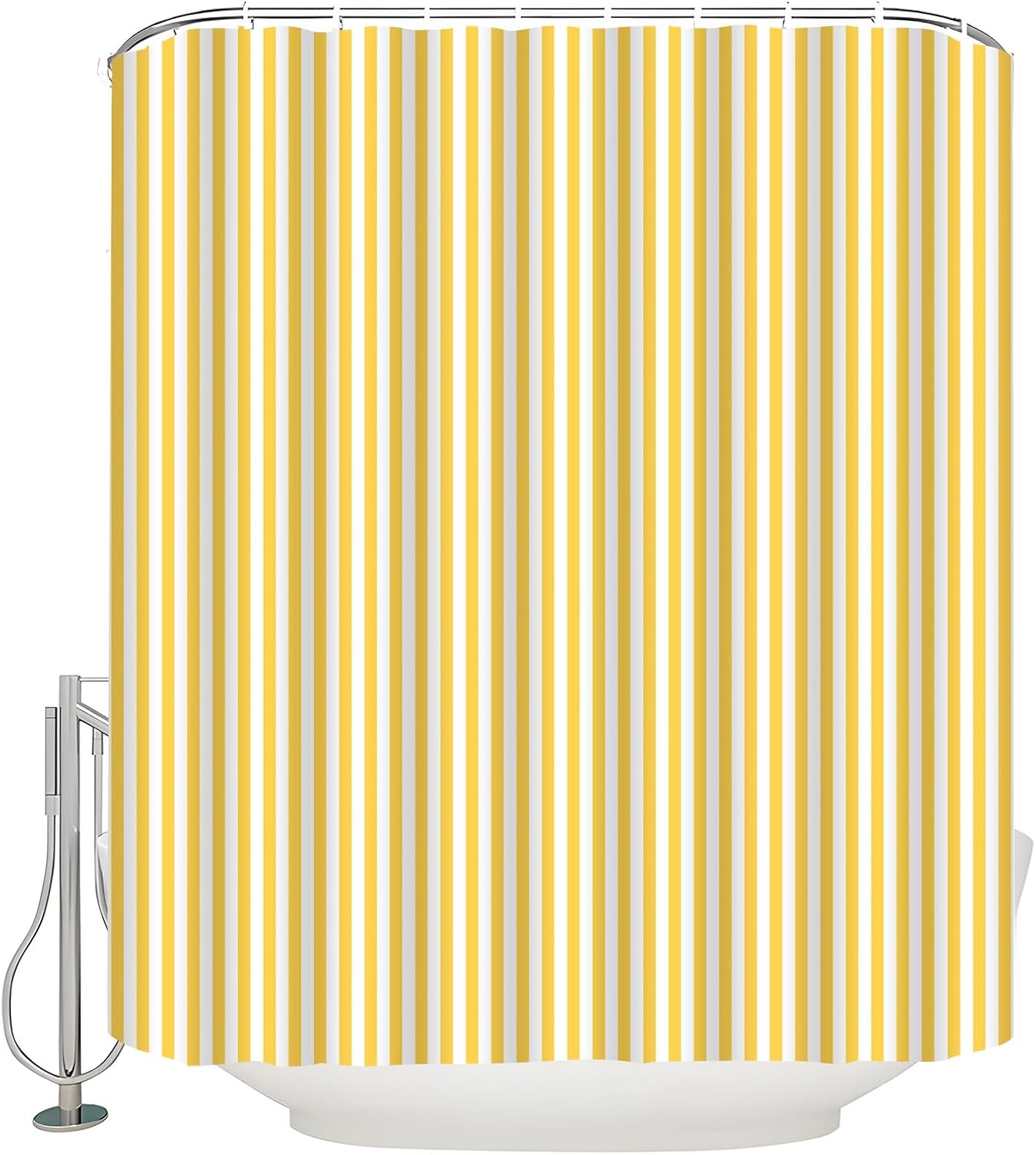 Yellow and White Stripe Shower Curtain Vertical Striped Farmhouse Vintage Cute Modern Geometric Minimalist Bath Curtain with Hooks, 70x84 Inch
