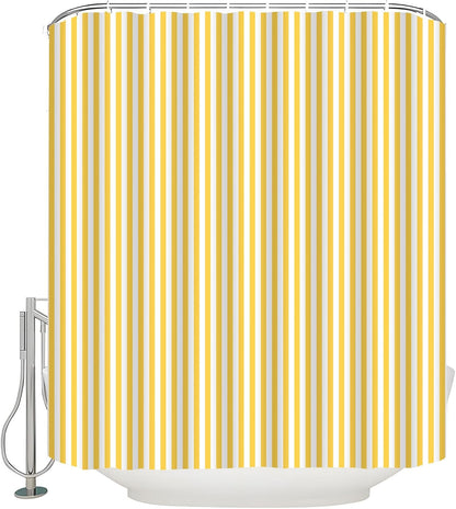 Yellow and White Stripe Shower Curtain Vertical Striped Farmhouse Vintage Cute Modern Geometric Minimalist Bath Curtain with Hooks, 70x84 Inch