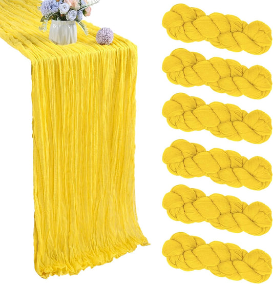 6 Pack Lemon Yellow Cheesecloth Table Runner 35x120 Inch Gauze Rustic Boho Table Runner 10FT Cheese Cloth for Summer Wedding Decor Birthday Party Bridal Baby Shower Table Decoration