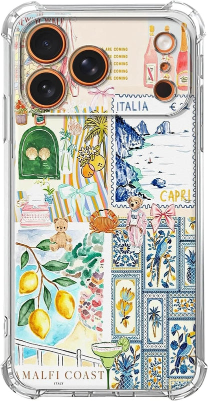 Capri Italy Lemon Collage Case for iPhone 17 Pro,Amalfi Coast Aesthetic,Unique Soft TPU Bumper Case Compatible for iPhone 17 Pro