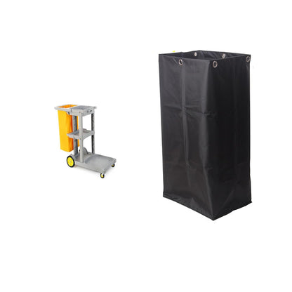 Replacement Janitorial Cart Bag-16 x 11 x 27inches, High Capacity Waterproof Thickened Housekeeping Commercial Janitorial Cleaning Cart Bag with 6 Brass Grommets - 23 Gallon (Yellow)